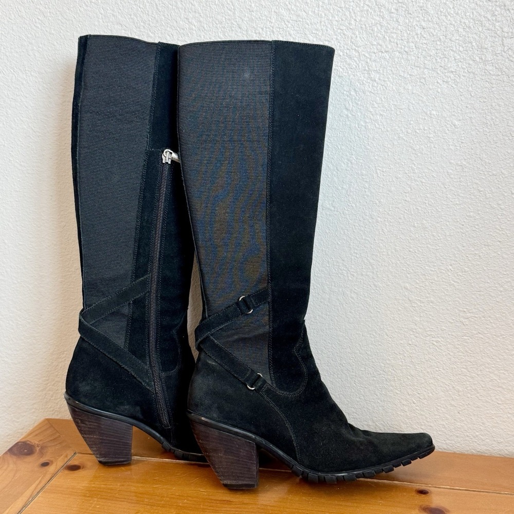 Aquatalia Women's Black Knee High Suede Boots 2 Inch‎ Heel Size 6 Made In Italy